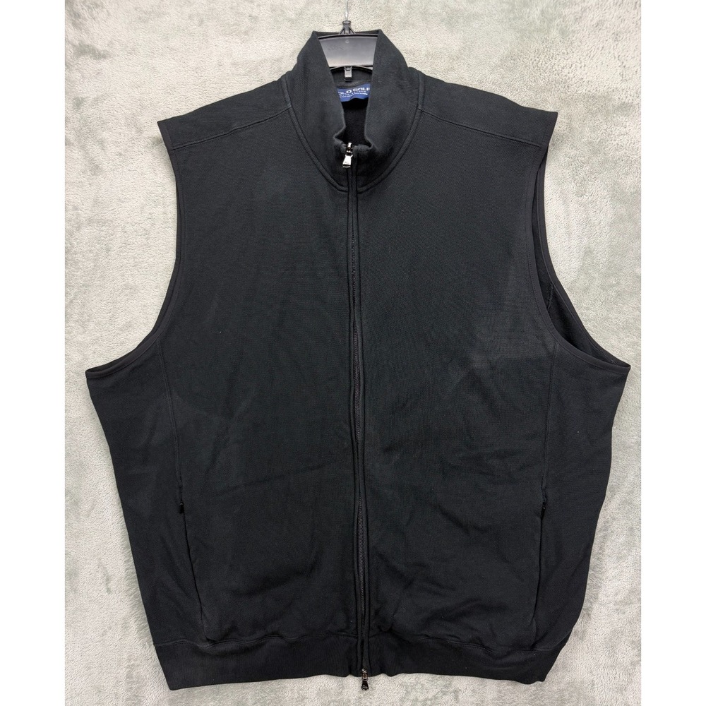 Polo Golf Ralph Lauren Men's Sweater Vest XXL Black Full Zip Knit‎ *READ*